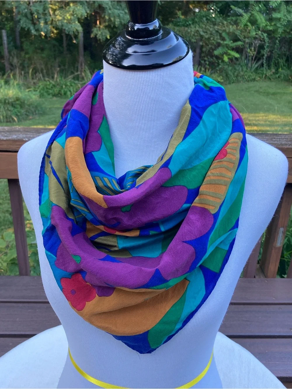 Vintage 80s 90s Large Square Silk Feel Tropical Floral Scarf 34” Colorful
